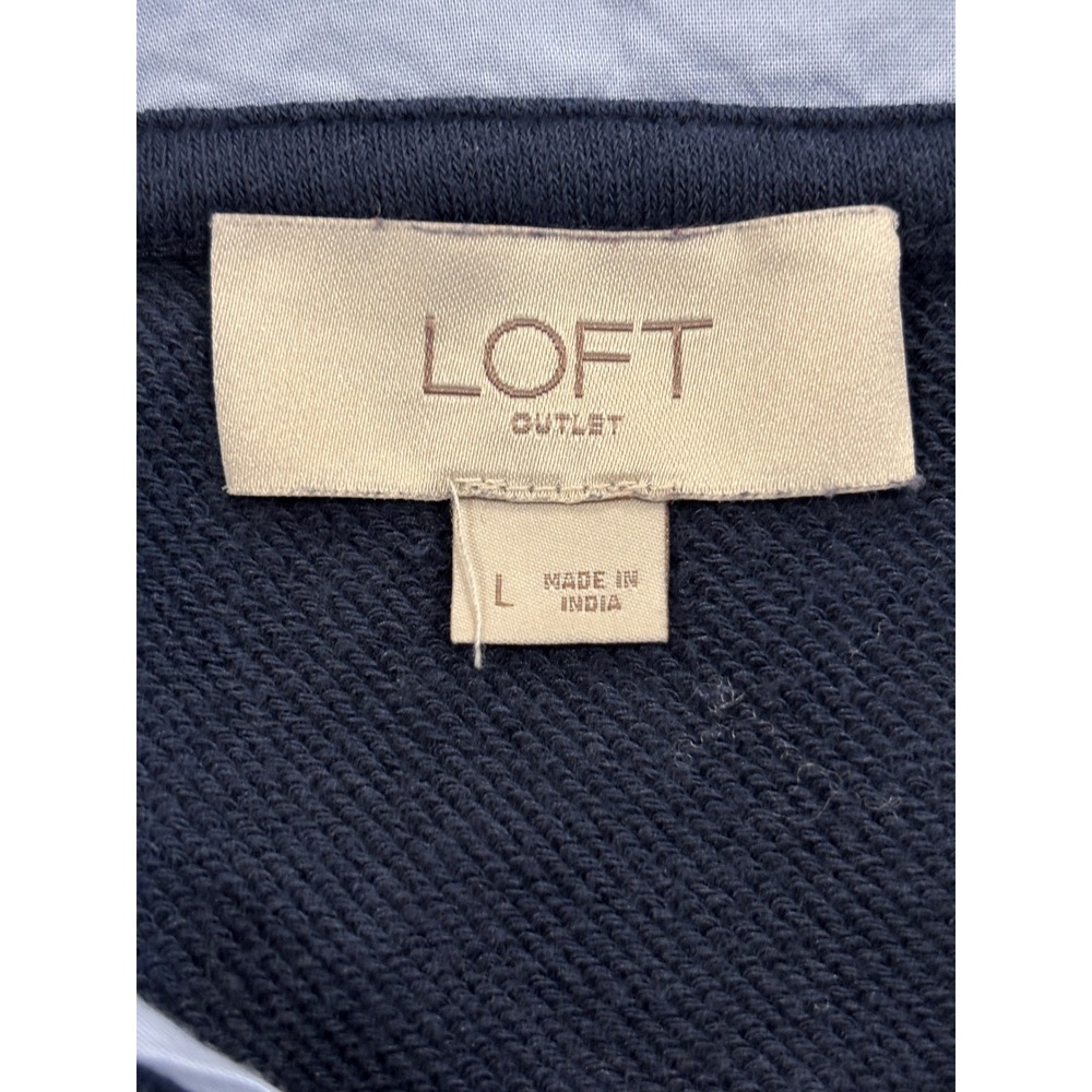 Loft Outlet Navy Blue Layered Look Collared Sweatshirt 2-in-1 Top Large - Picture 3 of 5